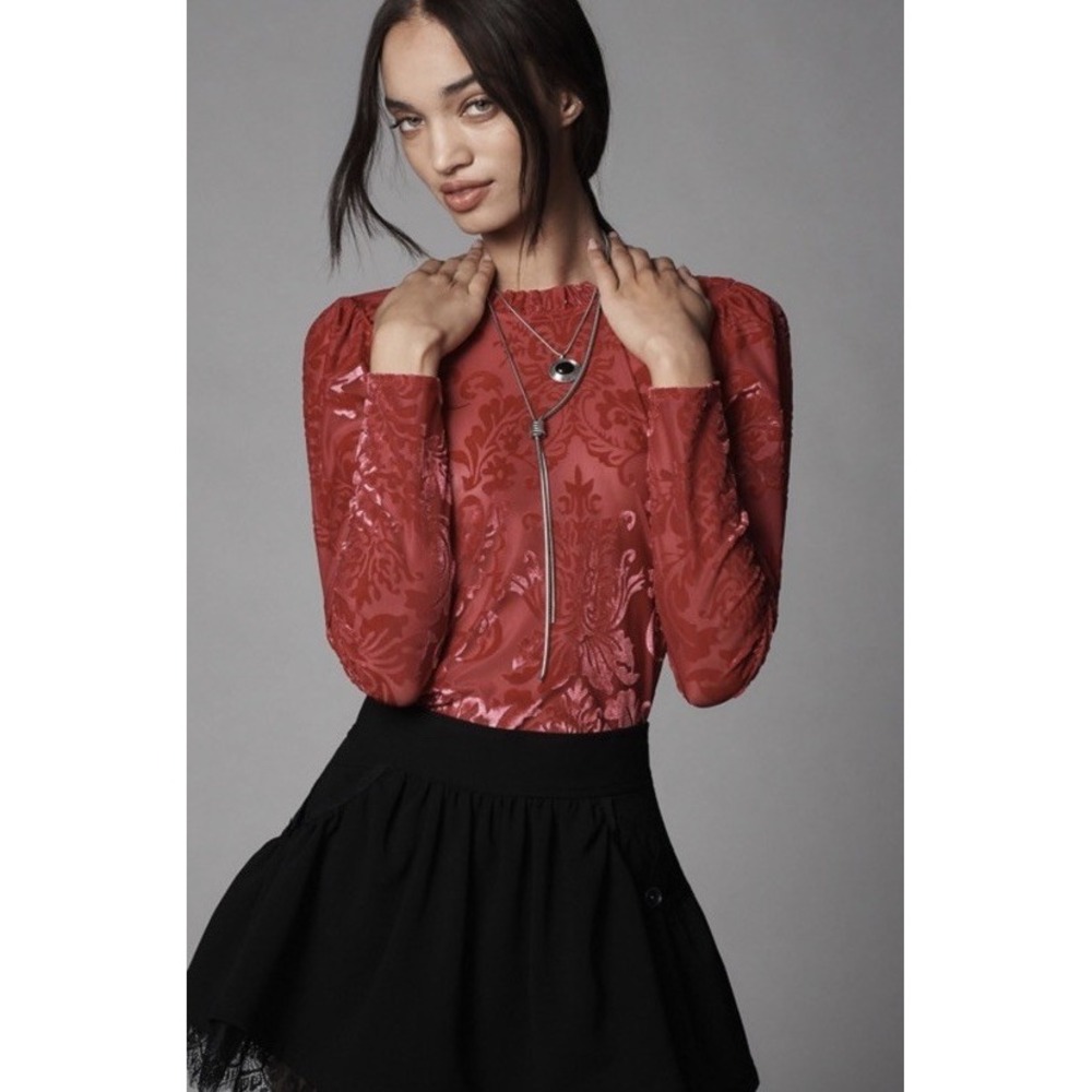 Anthropologie Sheer Velvet Burnout Top Size Small Color Wine